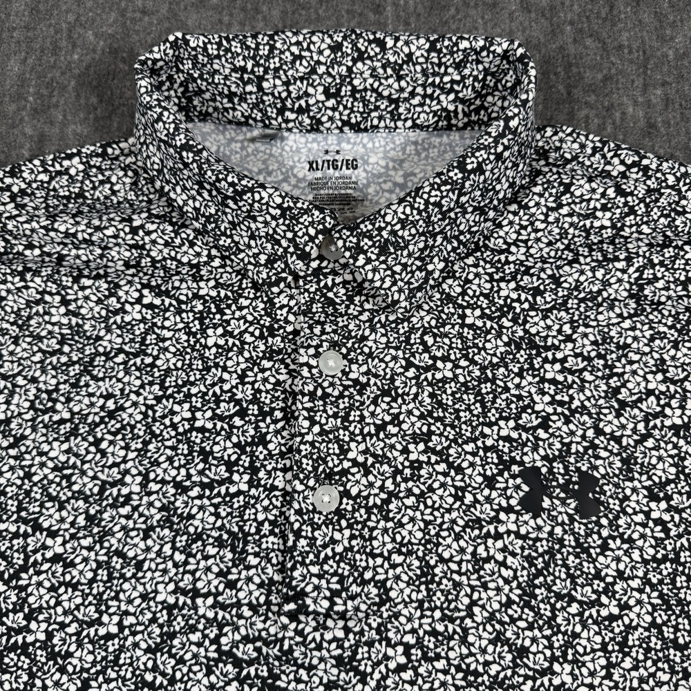 Under Armour Men's XL Performance Polo Shirt Black White Floral Print Stretch